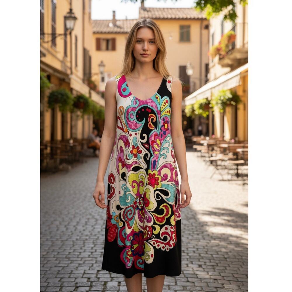 ☀️Vintage Reversible Psychedelic Patchwork Boho Sleeveless Dress No Labels